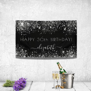 Banderoles Anniversaire noir argent parties scintillant monog