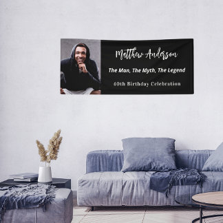 Banderoles Anniversaire noir blanc photo homme mythe légende