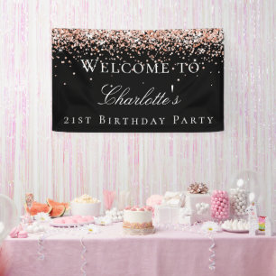Banderoles Anniversaire noir rose or bienvenue