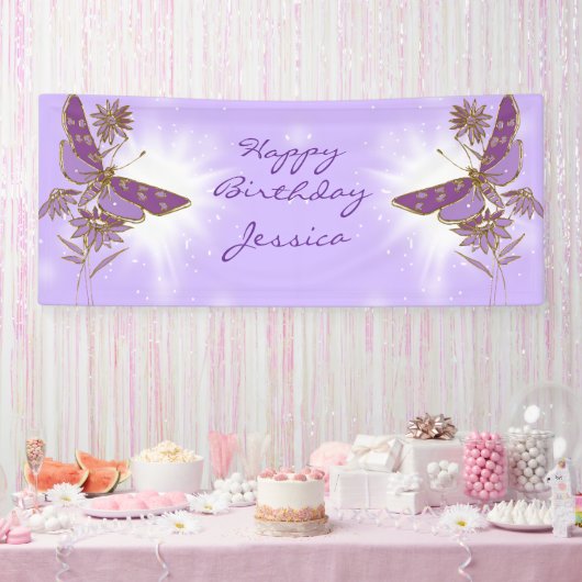 Banderoles Anniversaire Papillon Violet (Fête)