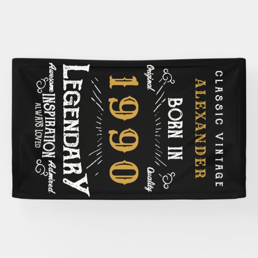 Banderoles Anniversaire personnalisé 1990 Ajouter Votre Nom L (Horizontal)