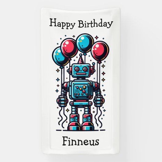 Banderoles Anniversaire personnalisé sur le thème des robots (Verticale)