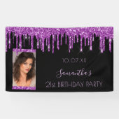 Banderoles Anniversaire photo noir violet parties scintillant (Horizontal)