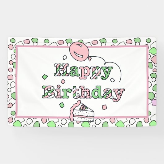 Banderoles Anniversaire rose et verte (Horizontal)