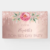 Banderoles Anniversaire rose parties scintillant or gouttes r (Horizontal)