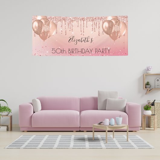 Banderoles Anniversaire rose rose rose rose or parties scinti