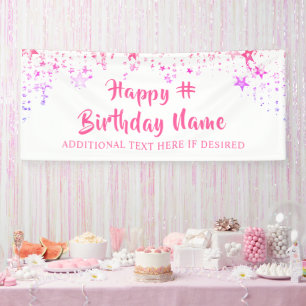 Banderoles Anniversaire Rose Stars Brush Script personnalisé