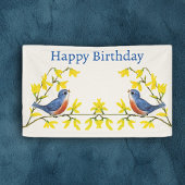 Banderoles Anniversaire Rouge Bleu Branches Fleurs Jaunes