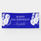Banderoles Anniversaire royal bleu blanc ballons nom script (Horizontal)