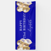Banderoles Anniversaire royal bleu or ballons nom script (Vertical)