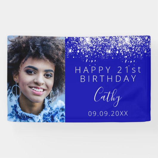 Banderoles Anniversaire royal bleu parties scintillant person (Horizontal)