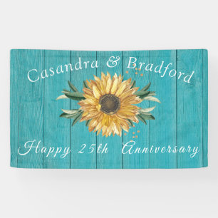 Banderoles Anniversaire rustique Tournesol Turquoise Bois Bl