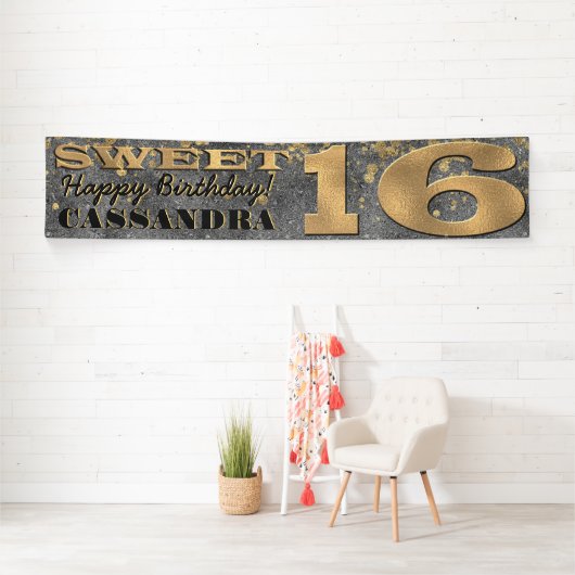 Banderoles Anniversaire seize ans | Huile d'or et Parties sci (En situation)