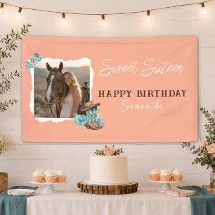 Banderoles Anniversaire Sweet Sixteen Photo Cowgirl Rustique