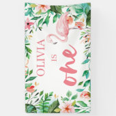Banderoles Anniversaire tropical de 1 an luau flamants roses (Vertical)