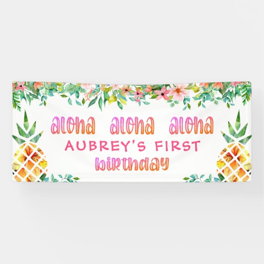 Banderoles Anniversaire Tropical Pineappal Floral (Horizontal)