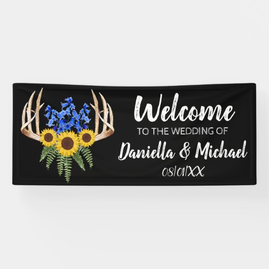 Banderoles Antlers floraux rustiques Bienvenue au Mariage (Horizontal)