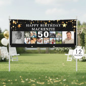 Banderoles Any Birthday 12 Photo Collage Gold Stars Black