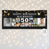 Banderoles Any Birthday 12 Photo Collage Gold Stars Black