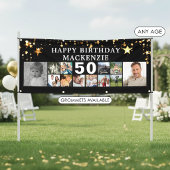 Banderoles Any Birthday 12 Photo Collage Gold Stars Black
