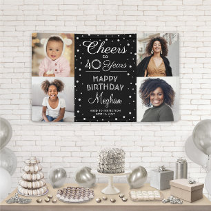 Banderoles ANY Birthday Cheers Confettis Noir & Blanc 4 Photo