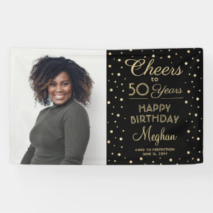 Banderoles ANY Birthday Cheers Confettis Noir & Or 1 Photo