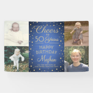 Banderoles ANY Joyeux Anniversaire Brushed Blue et Or 4 Photo