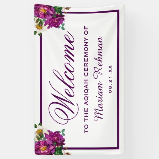 Banderoles Aqiqah, la petite fille florale mauve moderne (Vertical)