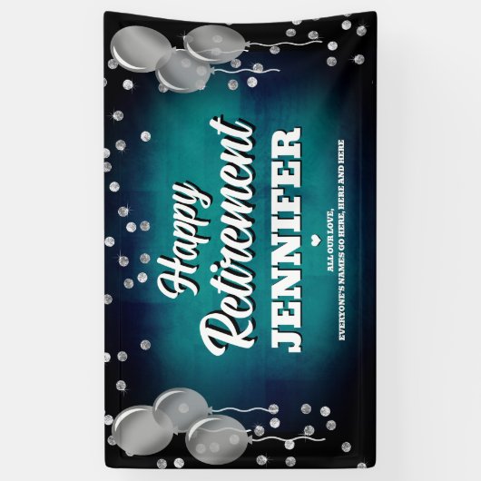 Banderoles Aqua Blue and Silver Happy Retirement (Vertical)
