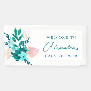 Banderoles Aqua Blue Green Aquarelle Baby shower Floral