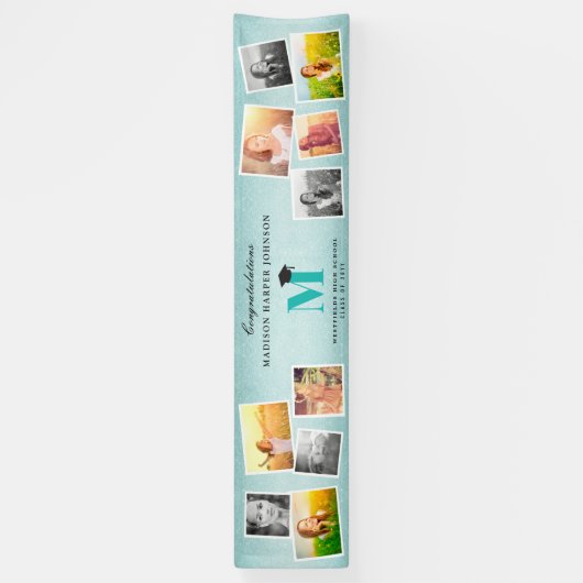 Banderoles Aqua Parties scintillant Monogramme 10 Photo Gradu (Vertical)