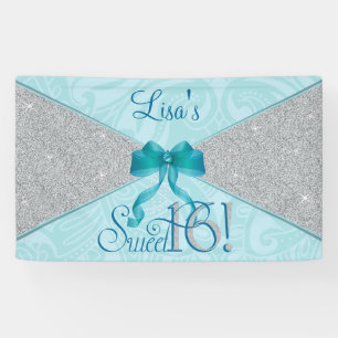 Banderoles Aqua, Parties scintillant Turquoise, Sweet 16