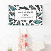 Banderoles Aqua Turquoise Papillons noirs Motif aquarelle (En situation)