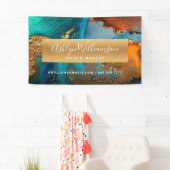 Banderoles Aquarelle agate moderne or turquoise salon de chev (En situation)