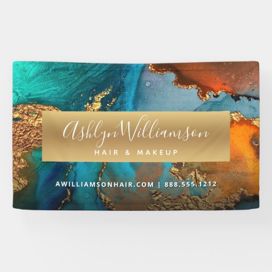 Banderoles Aquarelle agate moderne or turquoise salon de chev (Horizontal)