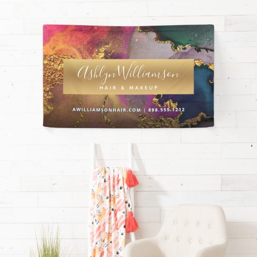 Banderoles Aquarelle agate moderne or violet bleu vert (En situation)