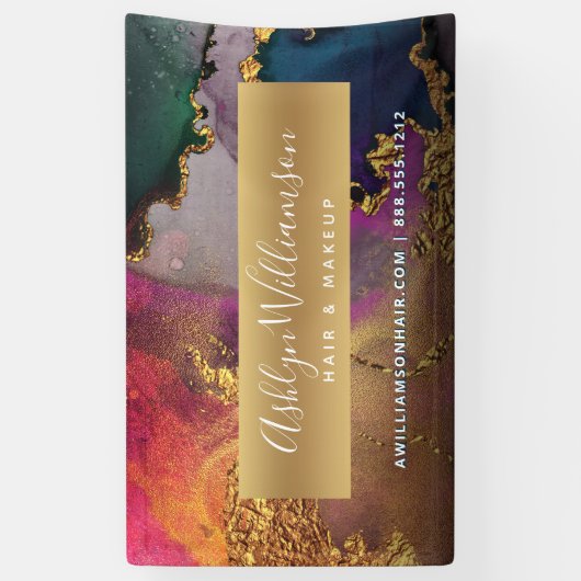 Banderoles Aquarelle agate moderne or violet bleu vert (Vertical)