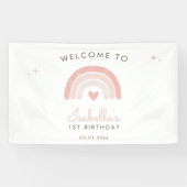 Banderoles Aquarelle Arc-en-ciel Coeur rose 1er anniversaire (Horizontal)