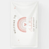 Banderoles Aquarelle Arc-en-ciel Coeur rose 1er anniversaire (Vertical)