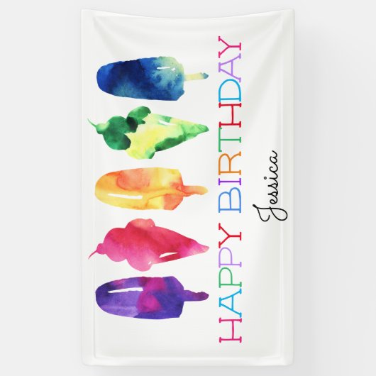 Banderoles Aquarelle arc-en-ciel Ice Cream Ice Pops élégant (Vertical)