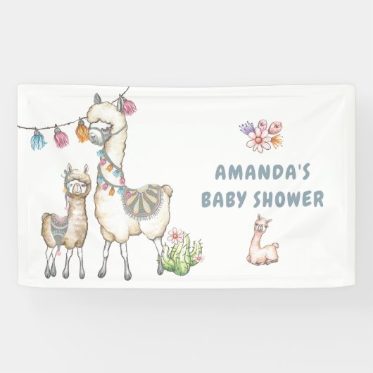 Banderoles Aquarelle Baby shower à thème Llama (Horizontal)