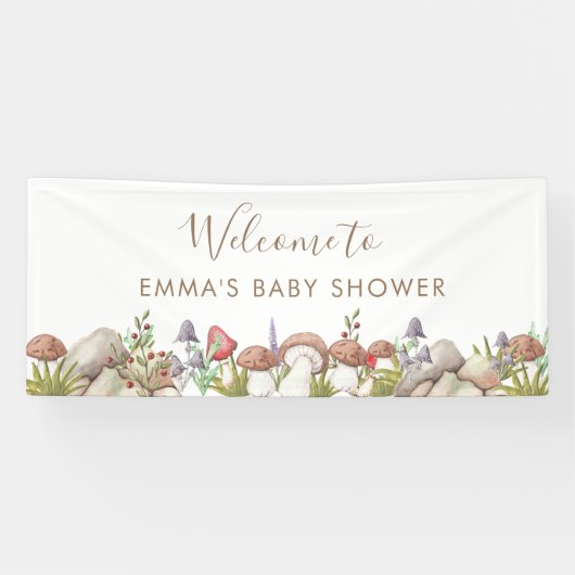 Banderoles Aquarelle Baby shower de champignons de bois (Horizontal)