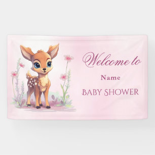Banderoles Aquarelle Baby shower de fleurs roses de cerfs