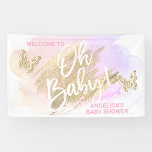 Banderoles Aquarelle baby shower violet rose or