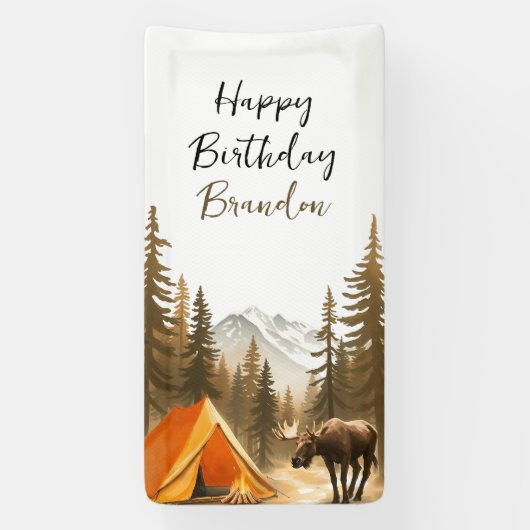 Banderoles Aquarelle Blanc Rustique Bois Camping Anniversaire (Verticale)