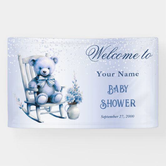 Banderoles Aquarelle Bleu Bébé Baby shower Ours Bienvenue (Horizontal)