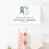 Banderoles aquarelle bleu floral signe de baptême (En situation)