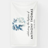 Banderoles aquarelle bleu floral signe de baptême (Vertical)