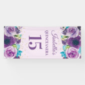 Banderoles Aquarelle bleu pourpre Floral Quinceañera (Horizontal)