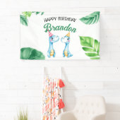 Banderoles Aquarelle Bleu Trex Vert Enfants 3e anniversaire (En situation)